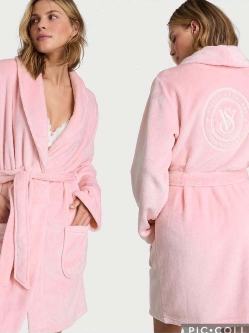 Victoria's Secret Soft Pink Plush Robe with Embroidered Back Logo